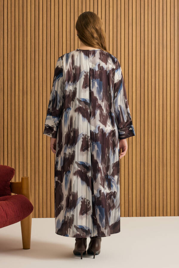 Kahverengi Desenli Elbise - 5