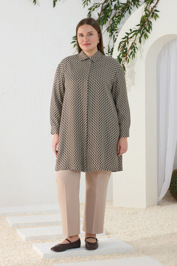 Kahverengi Desenli Klasik Tunik - Aker (1)