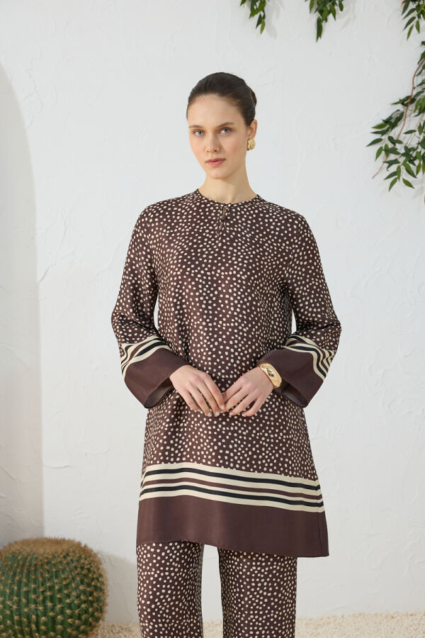 Kahverengi Desenli Tunik - 4