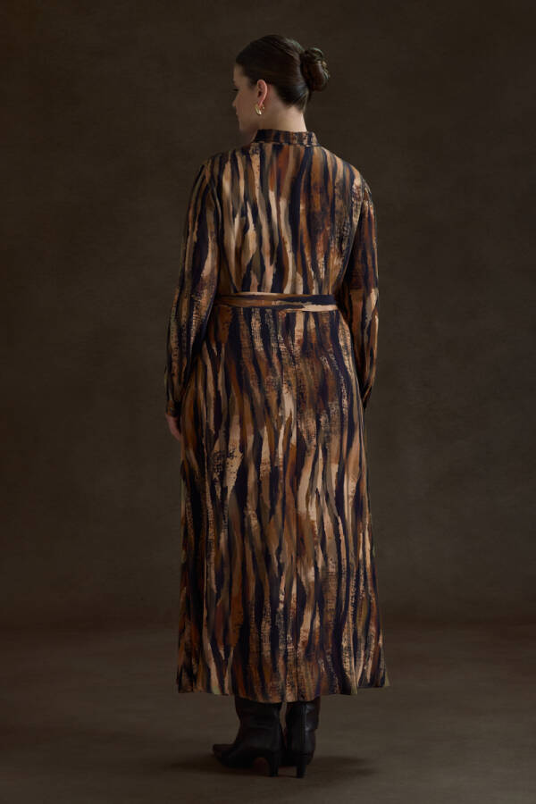 Kahverengi Desenli Viscon Elbise - 6