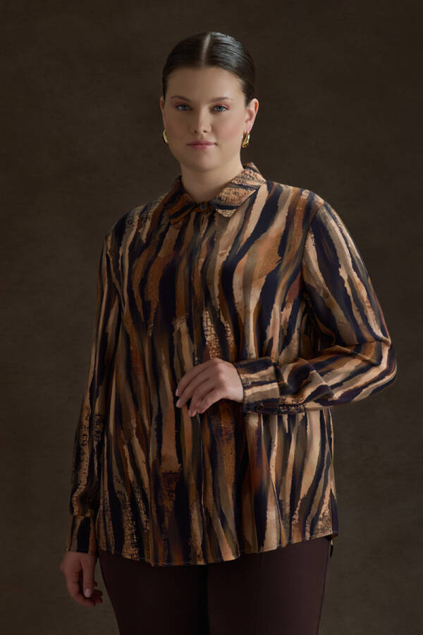 Kahverengi Desenli Viscon Bluz - Aker