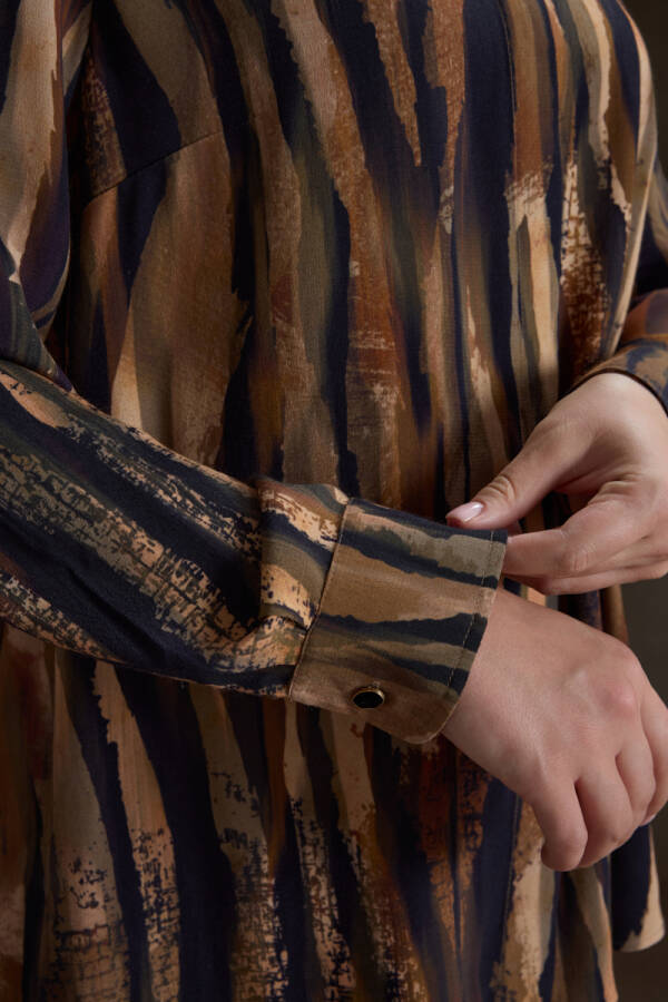 Kahverengi Desenli Viscon Bluz - 5