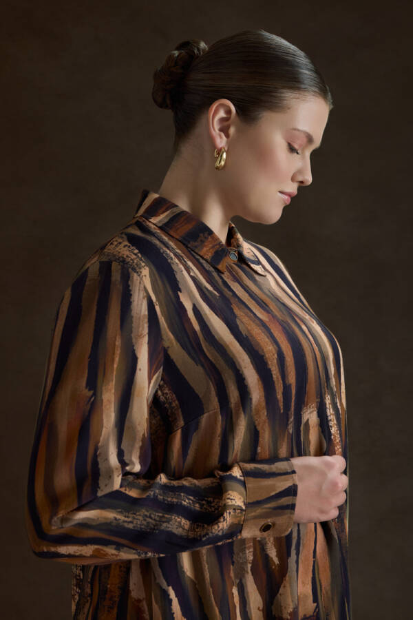 Kahverengi Desenli Viscon Bluz - 4