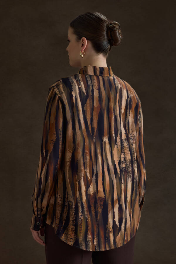 Kahverengi Desenli Viscon Bluz - 6