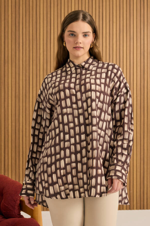 Kahverengi Desenli Viscon Gömlek - 3