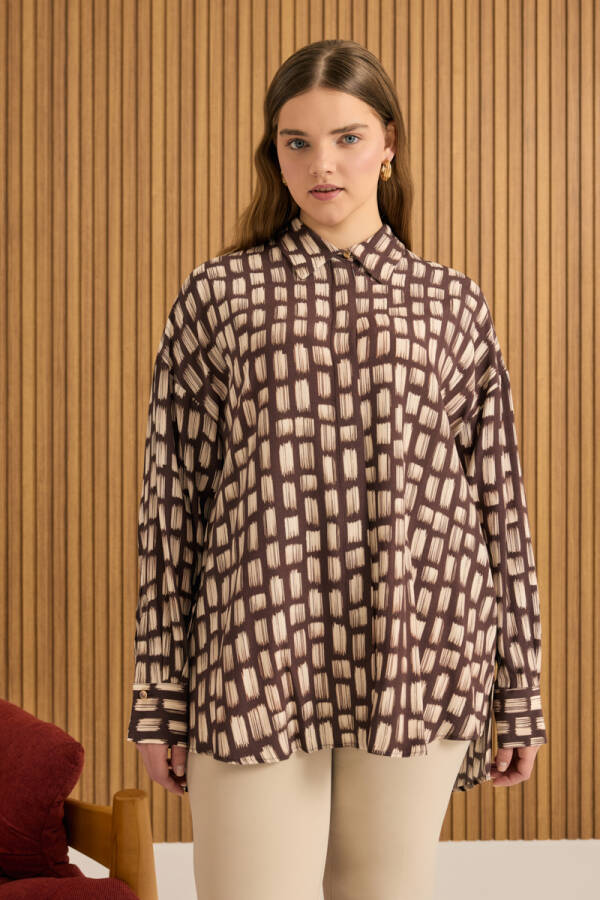 Kahverengi Desenli Viscon Gömlek - Aker (1)