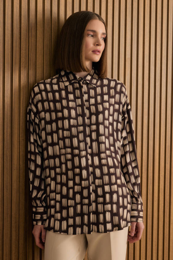 Kahverengi Desenli Viscon Gömlek - 2