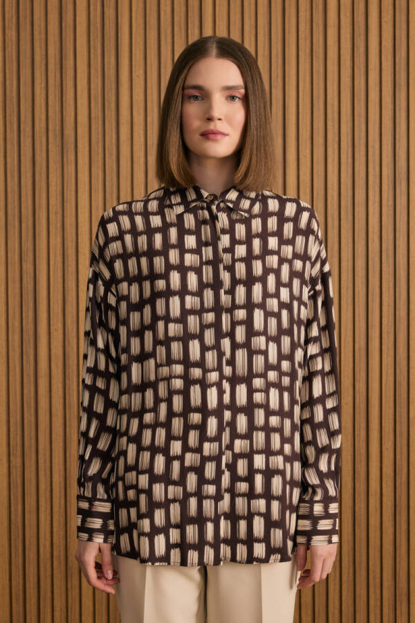 Kahverengi Desenli Viscon Gömlek - 4