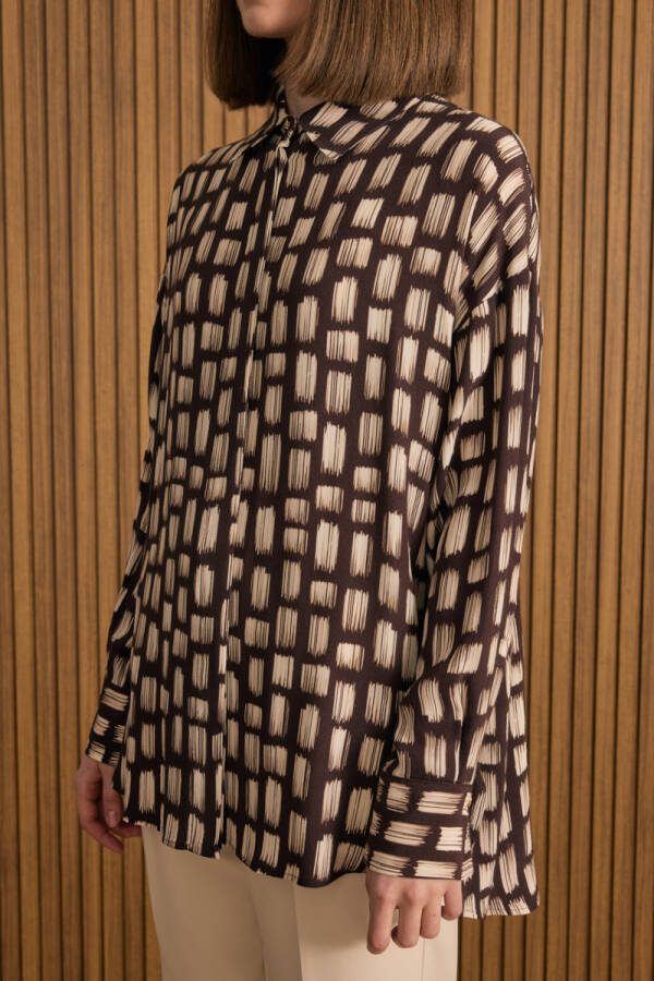 Kahverengi Desenli Viscon Gömlek - 5