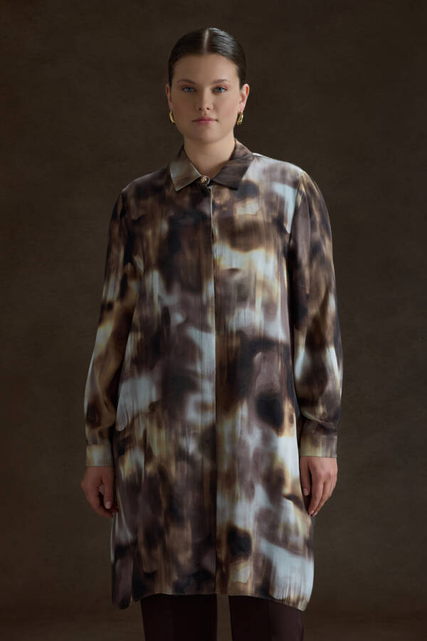 Kahverengi Desenli Viscon Tunik - Aker