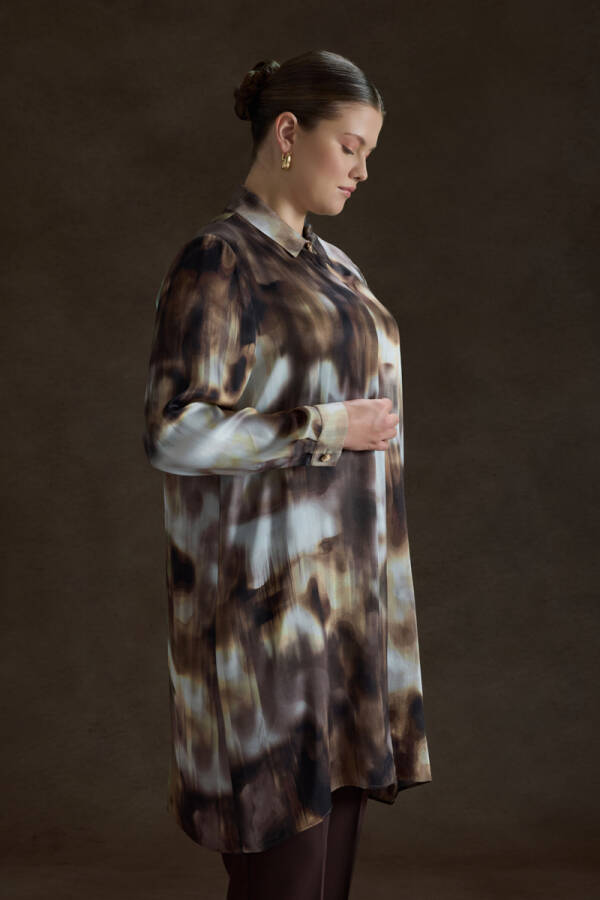 Kahverengi Desenli Viscon Tunik - 3