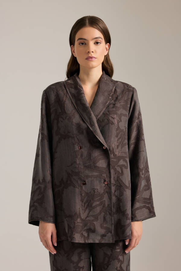 Kahverengi Dokulu Kruvaze Kapama Tencel Pijama Üstü - 1