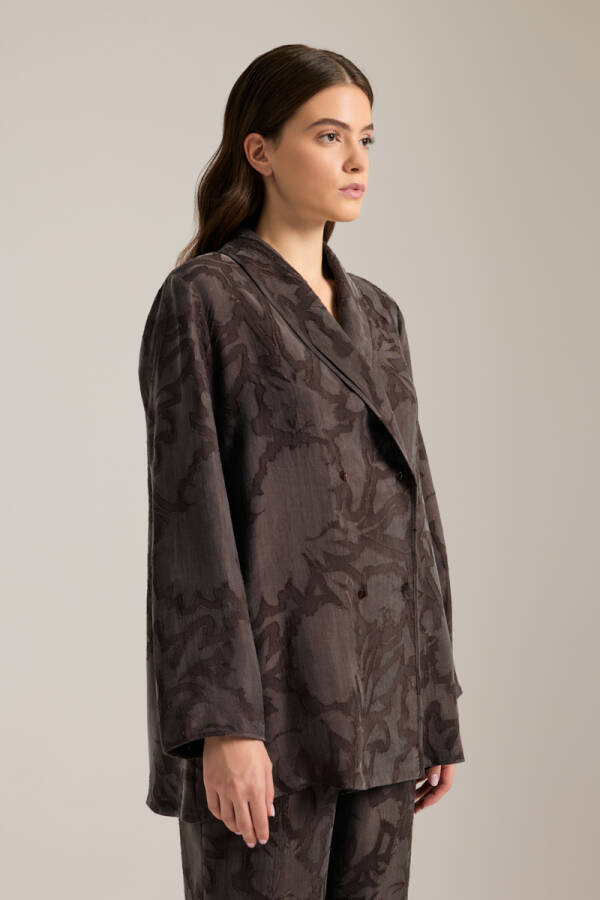 Kahverengi Dokulu Kruvaze Kapama Tencel Pijama Üstü - Aker (1)