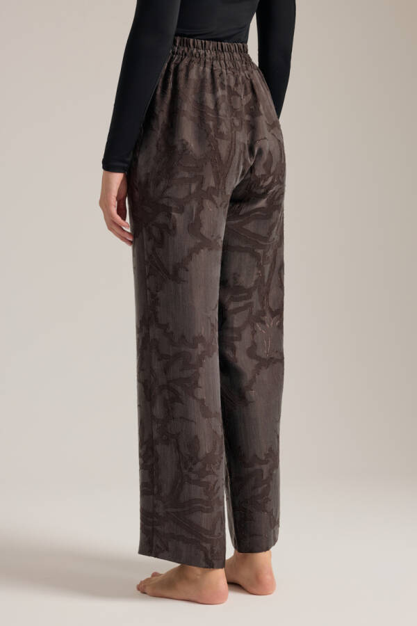 Kahverengi Dokulu Tencel Beli Lastikli Pijama Altı - 6