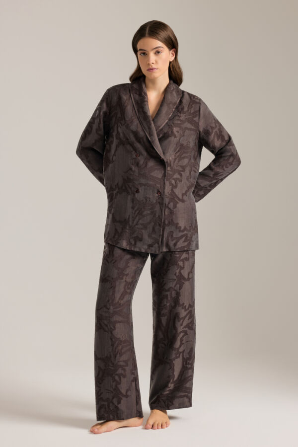 Kahverengi Dokulu Tencel Beli Lastikli Pijama Altı - Aker (1)