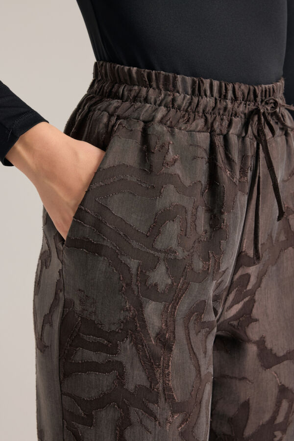 Kahverengi Dokulu Tencel Beli Lastikli Pijama Altı - 5