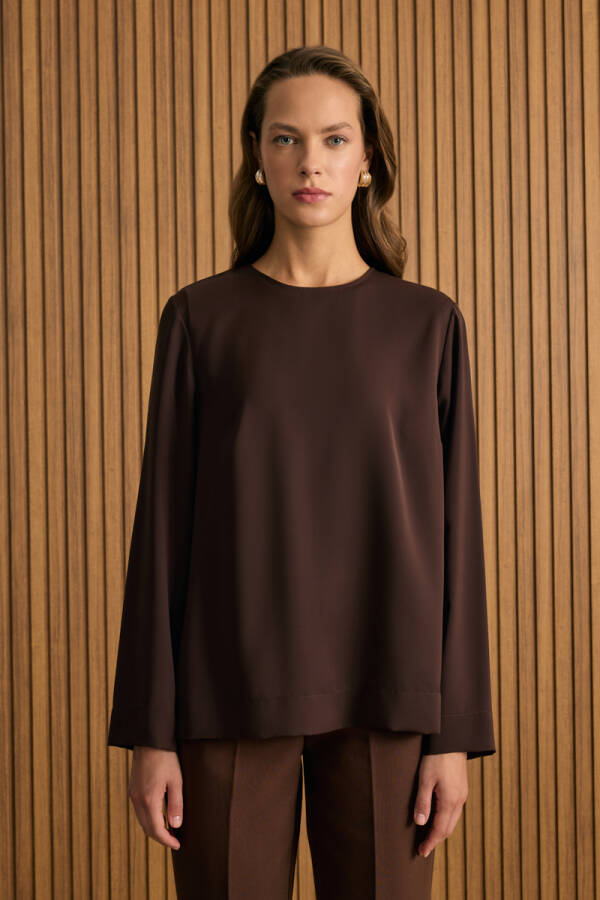 Kahverengi Dokuma Bluz - 1