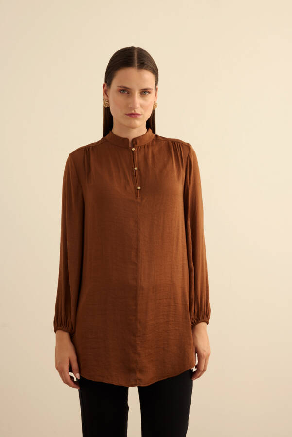 Kahverengi Dökümlü Tunik - Aker