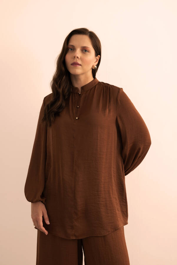 Kahverengi Dökümlü Tunik - 4