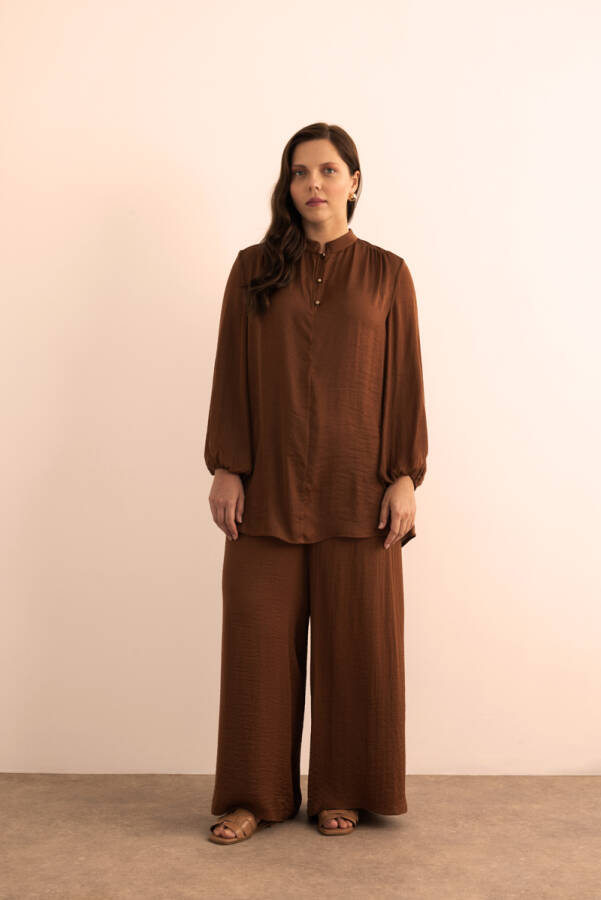 Kahverengi Dökümlü Tunik - 2