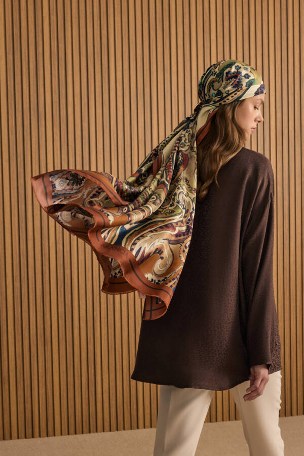 Kahverengi Dokusu Desenli Rayon Gömlek - 3