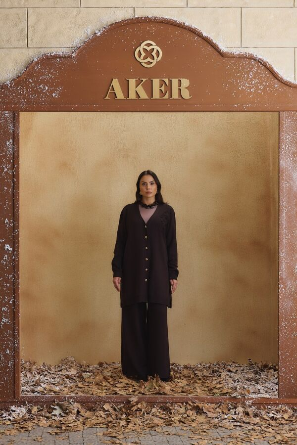 Kahverengi Düğmeli Triko Hırka - Aker (1)