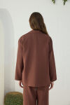 Kahverengi Düşük Omuz Ceket Yaka Pijama Üstü - 7