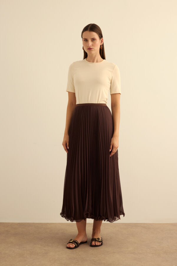 Kahverengi Etek Ucu Misinalı Piliseli Etek - Aker