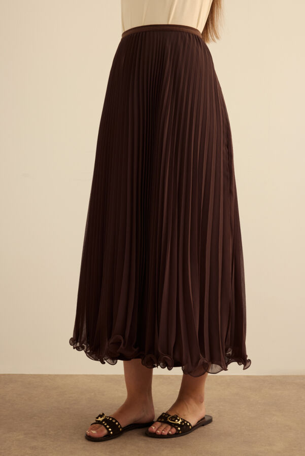 Kahverengi Etek Ucu Misinalı Piliseli Etek - 3