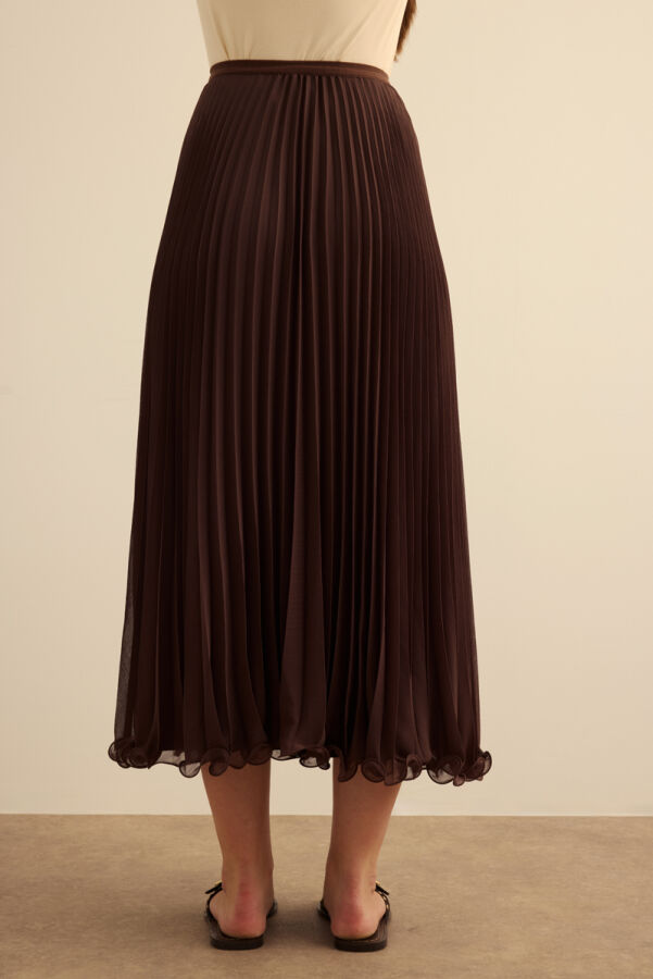 Kahverengi Etek Ucu Misinalı Piliseli Etek - 5