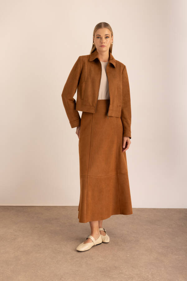 Kahverengi Fermuarlı Süet Kutu Ceket - Aker (1)