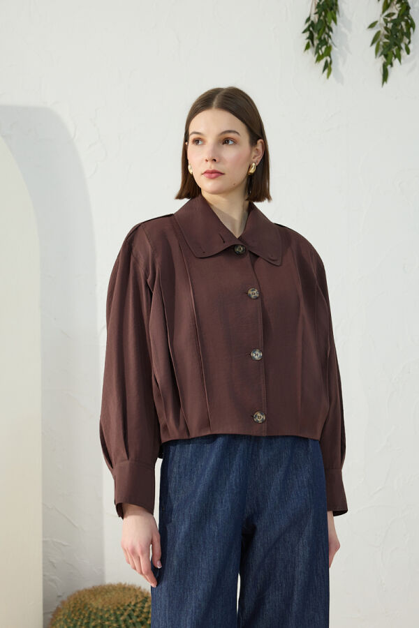 Kahverengi Fonksiyonel Dik Yaka Ceket - 3