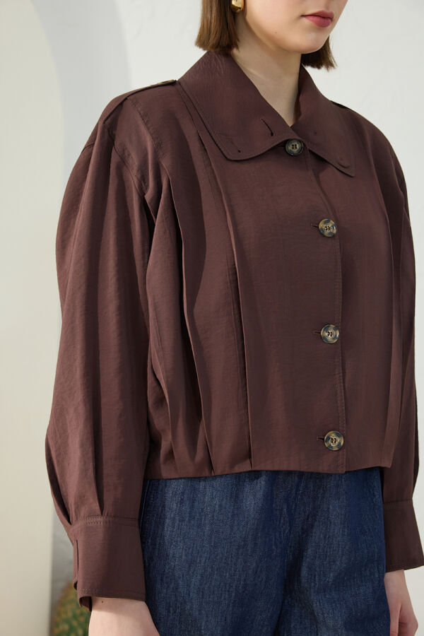 Kahverengi Fonksiyonel Dik Yaka Ceket - 4