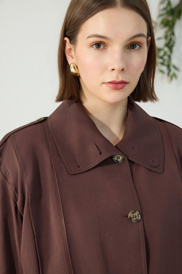 Kahverengi Fonksiyonel Dik Yaka Ceket - 5