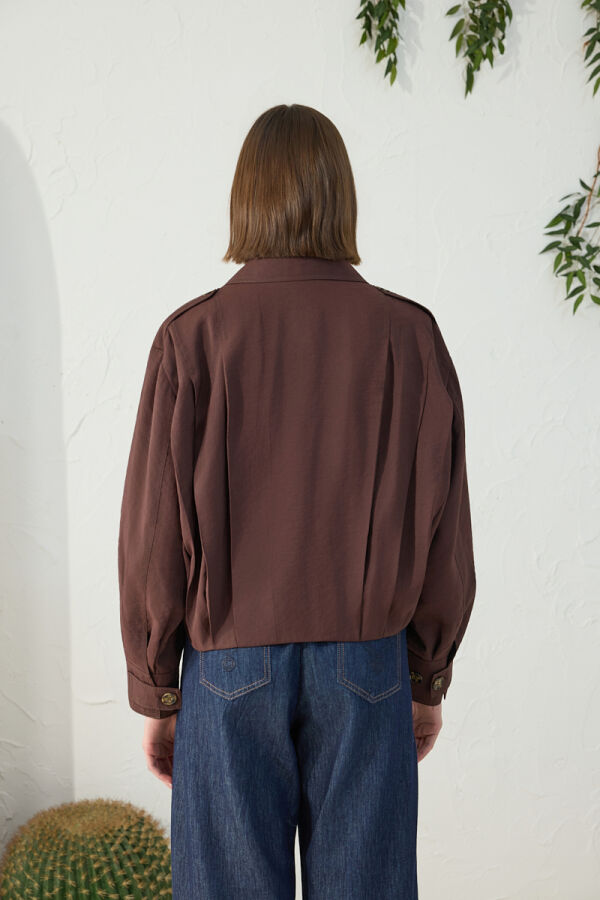Kahverengi Fonksiyonel Dik Yaka Ceket - 7