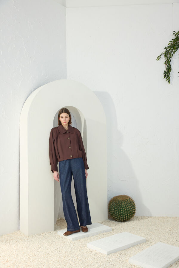 Kahverengi Fonksiyonel Dik Yaka Ceket - Aker