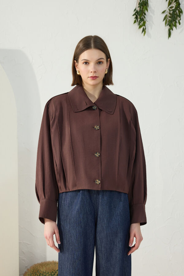 Kahverengi Fonksiyonel Dik Yaka Ceket - Aker (1)