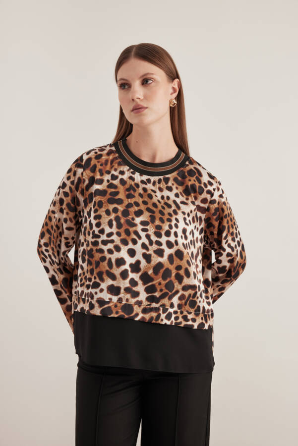 Kahverengi Garnili Leopar Bluz - 2