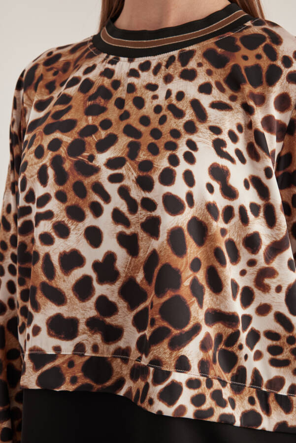 Kahverengi Garnili Leopar Bluz - 5