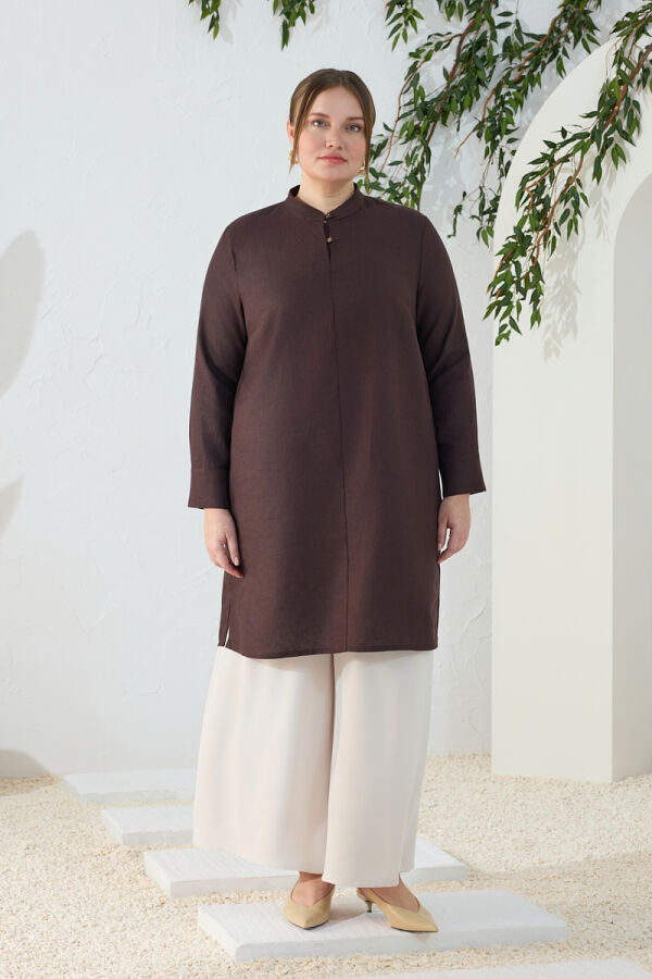 Kahverengi Hakim Yaka Brit Detaylı Tunik - 3
