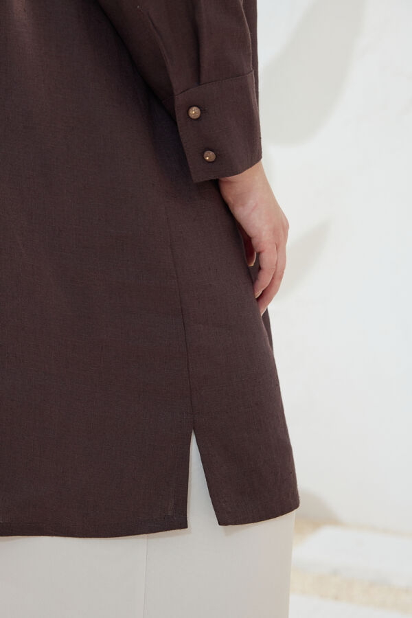 Kahverengi Hakim Yaka Brit Detaylı Tunik - 5