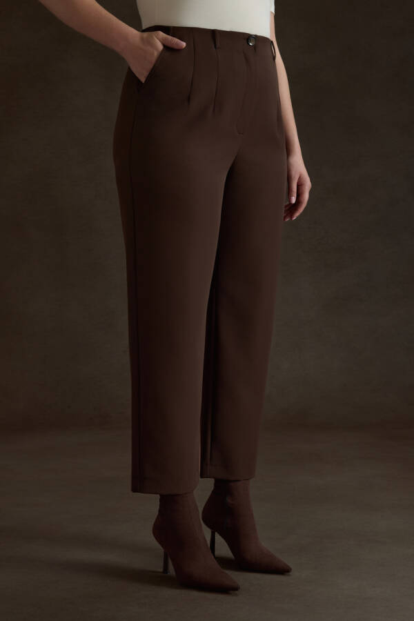 Kahverengi İç Beli Lastikli Dokuma Pantolon - 3