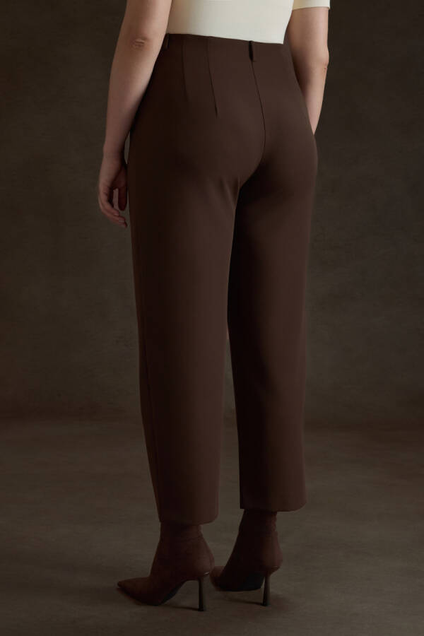 Kahverengi İç Beli Lastikli Dokuma Pantolon - 5