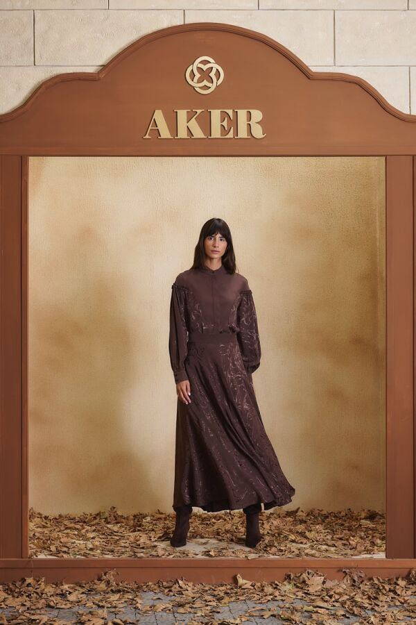 Kahverengi Jakarlı Kloş Etek - 1