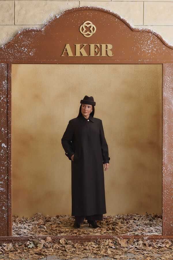 Kahverengi Kazayağı Desenli Pardösü - Aker (1)