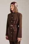 Kahverengi Kemer Aksesuarlı Hakim Yaka Ceket - 6
