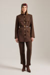 Kahverengi Kemer Aksesuarlı Hakim Yaka Ceket - 4