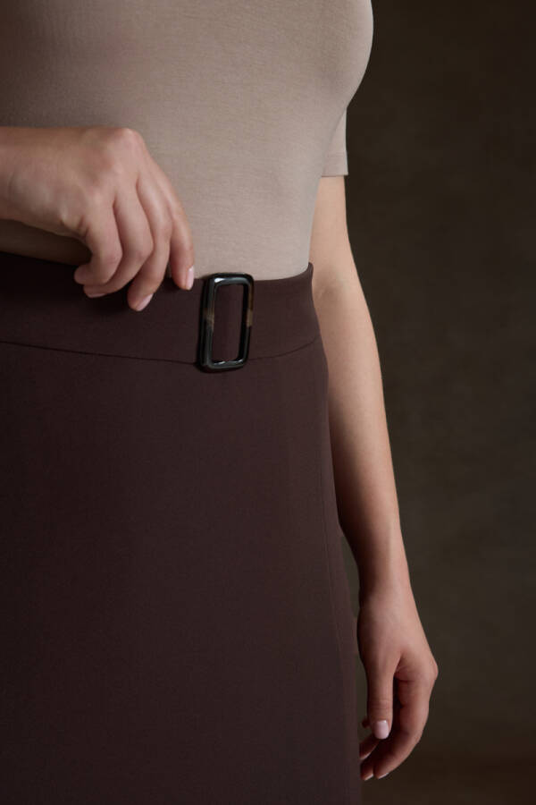 Kahverengi Kemeri Tokalı Etek - 5