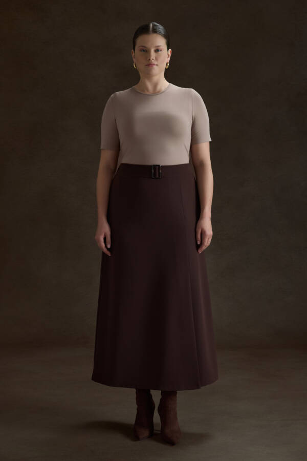 Kahverengi Kemeri Tokalı Etek - Aker