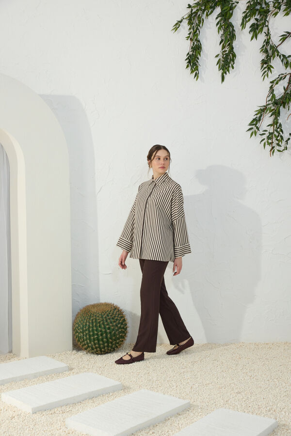 Kahverengi Kemerli Klasik Pantolon - 1